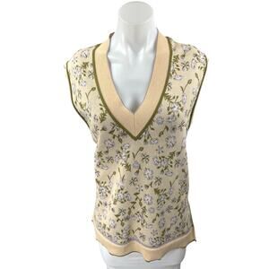 Mango MNG Cream Multicolor Floral Waistcoat Sleeveless Knit Sweater Vest Top M